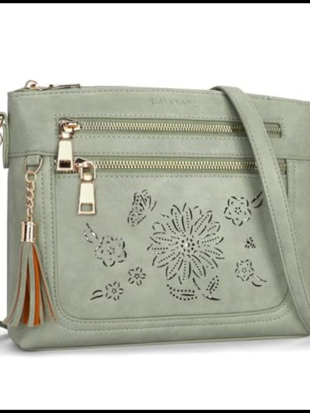 Vegan Leather Crossbody Bag Small Multi Pocket Tassel Sunflower